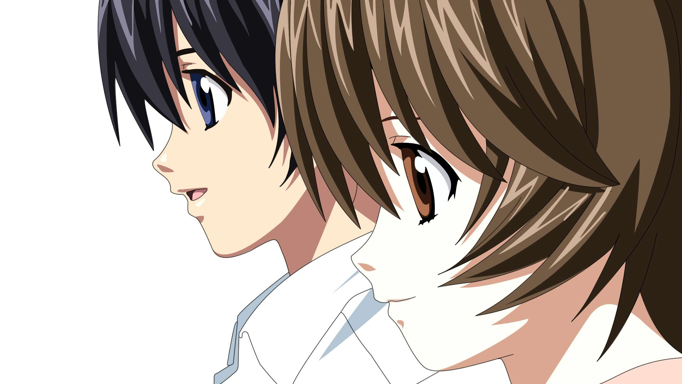 Elfen Lied characters Kouta and Yuka in an anime desktop wallpaper.