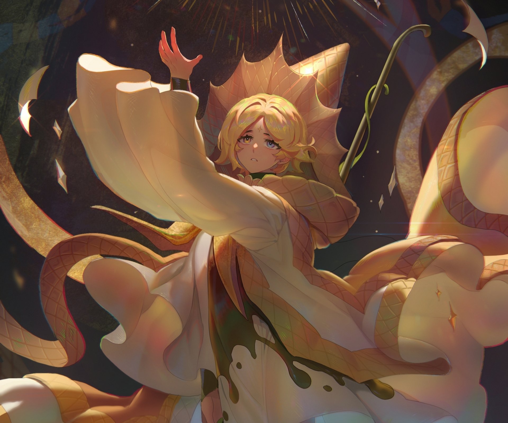 HD PC desktop wallpaper featuring Pure Vanilla Cookie from the video game COOKIE RUN: KINGDOM, showcasing detailed art with warm, glowing tones.