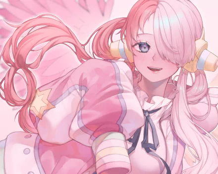 HD anime desktop wallpaper featuring Uta from One Piece with flowing pink hair and a cheerful expression.