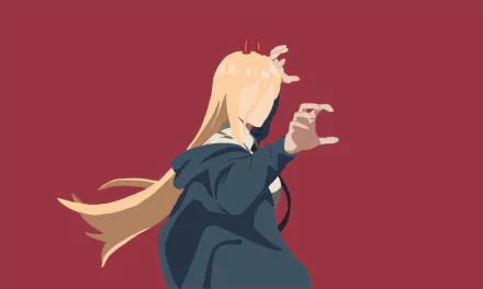 Minimalist anime-style illustration of Power from Chainsaw Man against a deep red background, designed as a HD PC desktop wallpaper.