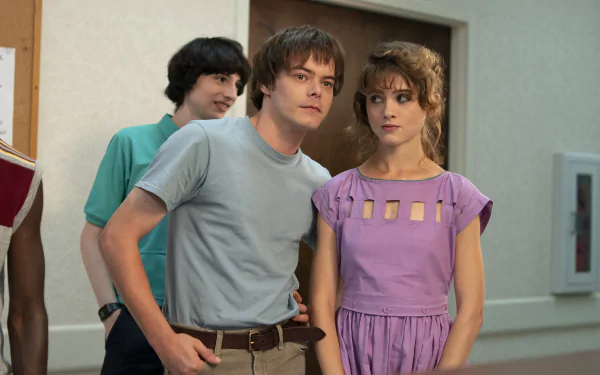 Natalia Dyer Finn Wolfhard Mike Wheeler Jonathan Byers Nancy Wheeler TV Show Stranger Things HD Desktop Wallpaper | Background Image