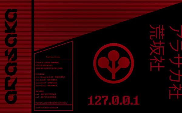 4K Ultra HD Cyberpunk 2077 PC wallpaper featuring a red and black digital design with Japanese text and a network-themed logo on a dark background.