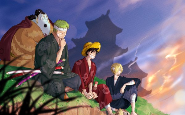 Anime One Piece Jinbe Roronoa Zoro Monkey D. Luffy Sanji HD Wallpaper | Background Image
