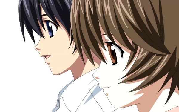 HD anime desktop wallpaper featuring Yuka and Kouta from Elfen Lied, showcasing their side profiles with detailed expressions and vibrant colors.