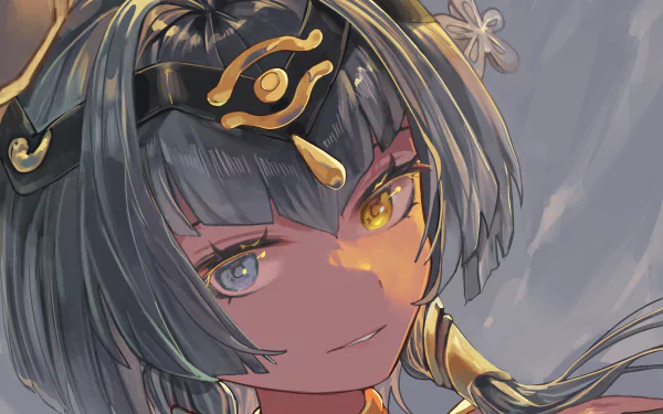 Close-up 4K Ultra HD PC desktop wallpaper of Candace from the video game Genshin Impact, showcasing her detailed facial features and distinctive headpiece.