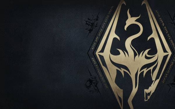 Golden Skyrim-themed HD desktop wallpaper featuring rich leather textures, perfect for fans of The Elder Scrolls V: Skyrim.