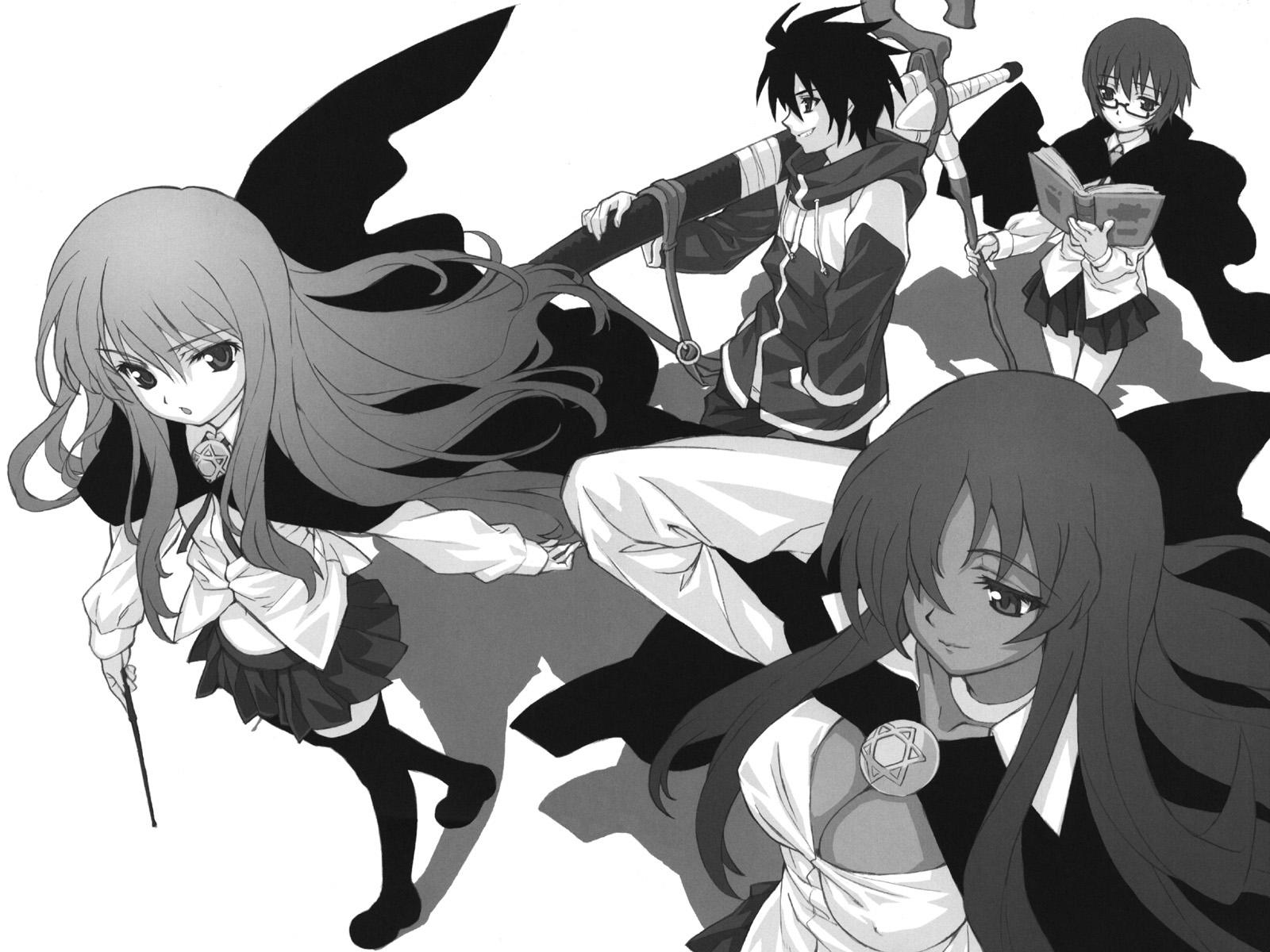 Anime desktop wallpaper featuring characters from Zero no Tsukaima series.