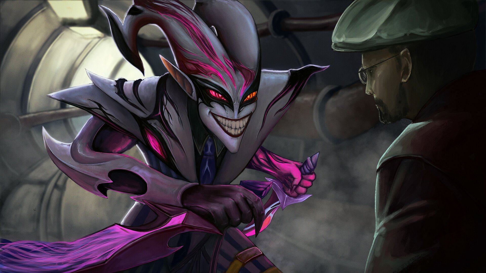 HD League of Legends wallpaper featuring Shaco, the mischievous jester character from the popular video game.