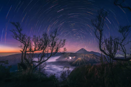 star trail Indonesia night nature Mount Bromo HD Desktop Wallpaper | Background Image