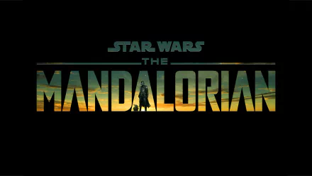 Star Wars: The Mandalorian logo with silhouetted Mandalorian and Grogu on a black backdrop — 2K Quad HD PC desktop wallpaper representing The Mandalorian TV show.