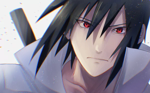 4K Ultra HD PC desktop wallpaper featuring Sasuke Uchiha from the anime Naruto, depicted with intense red eyes and a focused expression.