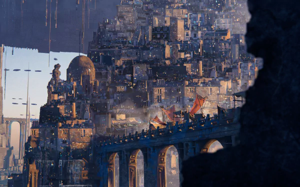 A detailed fantasy cityscape with towering structures and arches, rendered in stunning 4K Ultra HD as a PC desktop wallpaper and background.