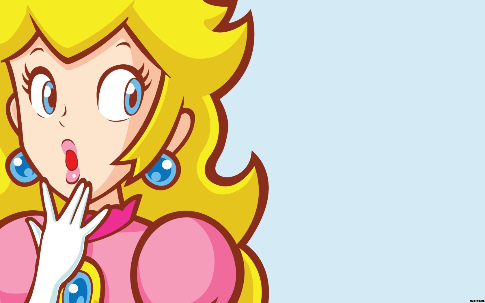 HD PC desktop wallpaper featuring Princess Peach from the Mario video game series with a light blue background.