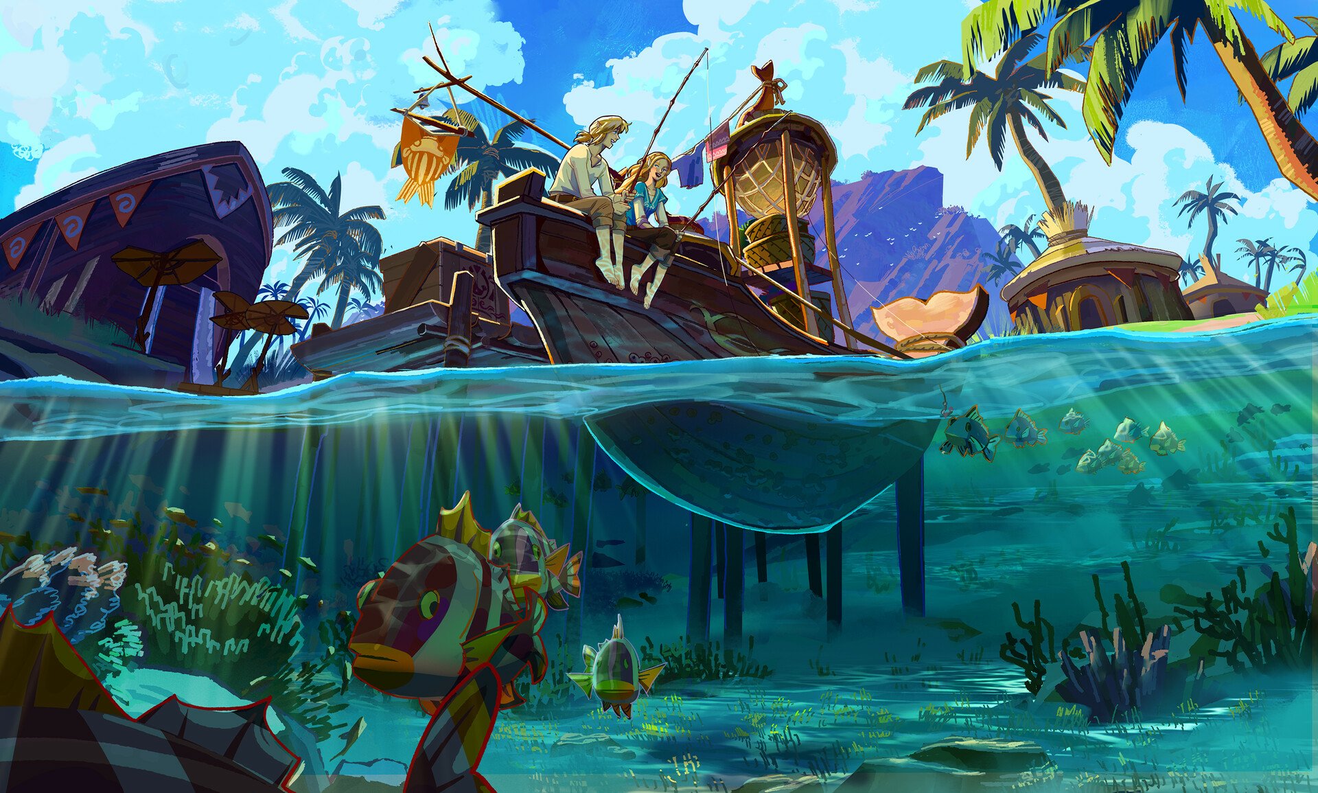HD PC desktop wallpaper featuring vibrant underwater and island scenery from the video game The Legend of Zelda: Breath of the Wild.