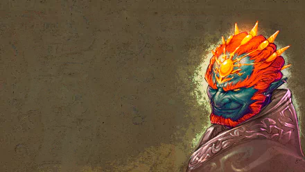 4K Ultra HD PC wallpaper featuring a detailed, fiery depiction of Ganondorf from The Legend of Zelda video game series against a textured brown background.
