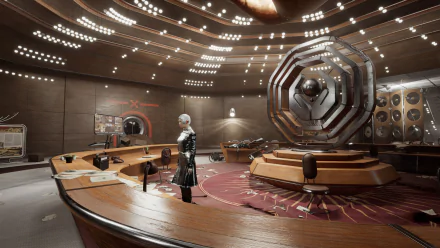 Atomic Heart game scene with futuristic interior design for HD desktop wallpaper and background.