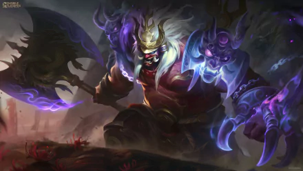 HD PC desktop wallpaper of Franco from the video game Mobile Legends: Bang Bang — demonic armored brawler wielding a massive anchor-like gauntlet and glowing purple energy.