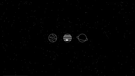 HD PC desktop wallpaper featuring a minimal sci-fi design with three simple outlined planets against a black starry background.