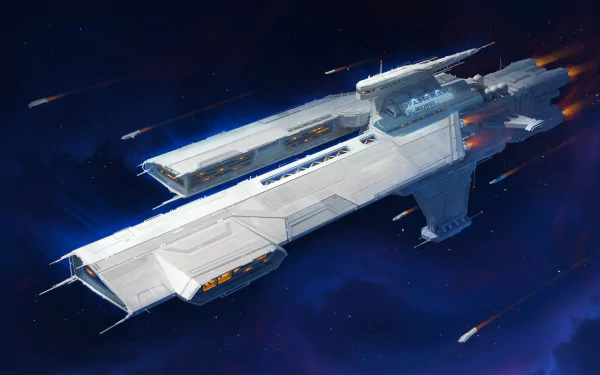A sleek sci-fi spaceship navigates through a vibrant cosmos, adorned with dynamic colors and intricate details, creating a stunning HD desktop wallpaper and background.