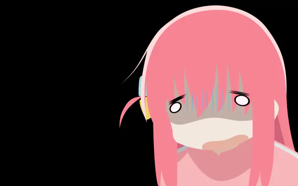 Hitori Gotou from Bocchi the Rock! depicted in a stylized, minimalistic 4K Ultra HD anime wallpaper with a black background.