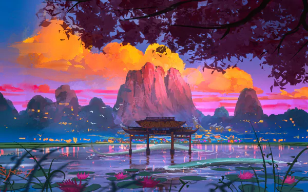 An enchanting oriental fantasy HD desktop wallpaper featuring intricate designs and vibrant colors.