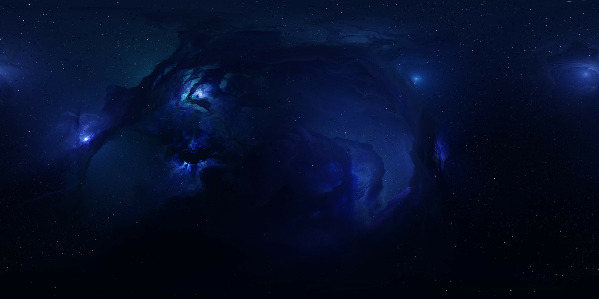HD sci-fi desktop wallpaper showcasing a deep blue nebula with glowing cosmic clouds and stars, creating a mysterious outer space atmosphere.