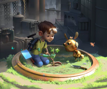  Little boy &amp; Robotic dog by Arad Safarzadegan