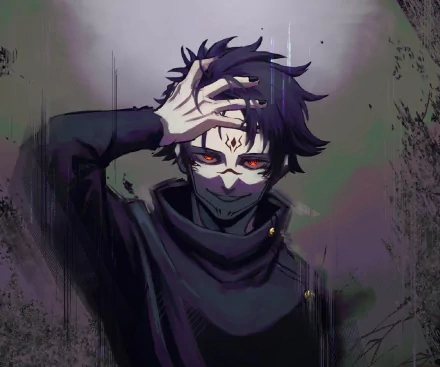 HD PC desktop wallpaper featuring Sukuna from the anime Jujutsu Kaisen with his signature menacing look and dark, eerie background.