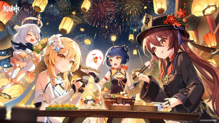 Hu Tao Guoba (Genshin Impact) Xiangling (Genshin Impact) Lumine (Genshin Impact) Paimon (Genshin Impact) video game Genshin Impact HD Desktop Wallpaper | Background Image