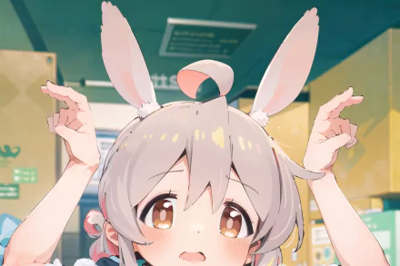 Anime character Mahiro Oyama with bunny ears from Onimai: I'm Now Your Sister! featured in a vibrant 4K Ultra HD PC desktop wallpaper and background.
