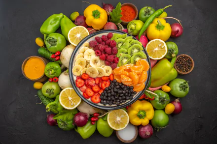 Vibrant tropical fruit arrangement in high definition desktop wallpaper and background.