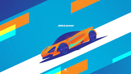 A vibrant 4K Ultra HD wallpaper featuring a stylized McLaren 720S, showcasing its sleek design against a dynamic blue and orange background.