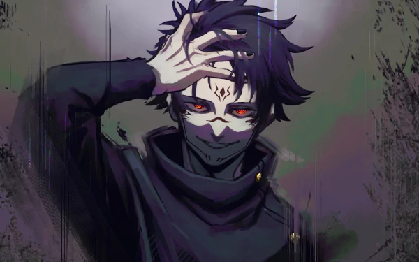 HD PC desktop wallpaper featuring Sukuna from the anime Jujutsu Kaisen with his signature menacing look and dark, eerie background.