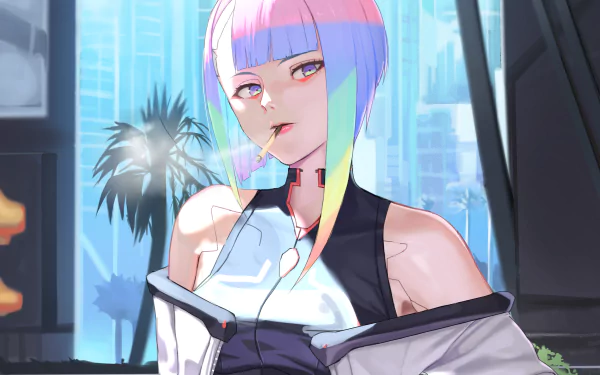 Lucy from Cyberpunk: Edgerunners in a futuristic anime style, perfect for HD desktop wallpaper.