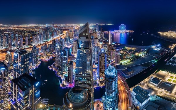 Man Made Dubai Cities United Arab Emirates Skyscraper Night HD Wallpaper | Background Image