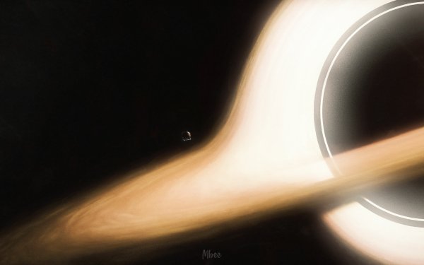 HD desktop wallpaper featuring a realistic artistic rendition of a black hole with accretion disk and gravitational lensing effect.