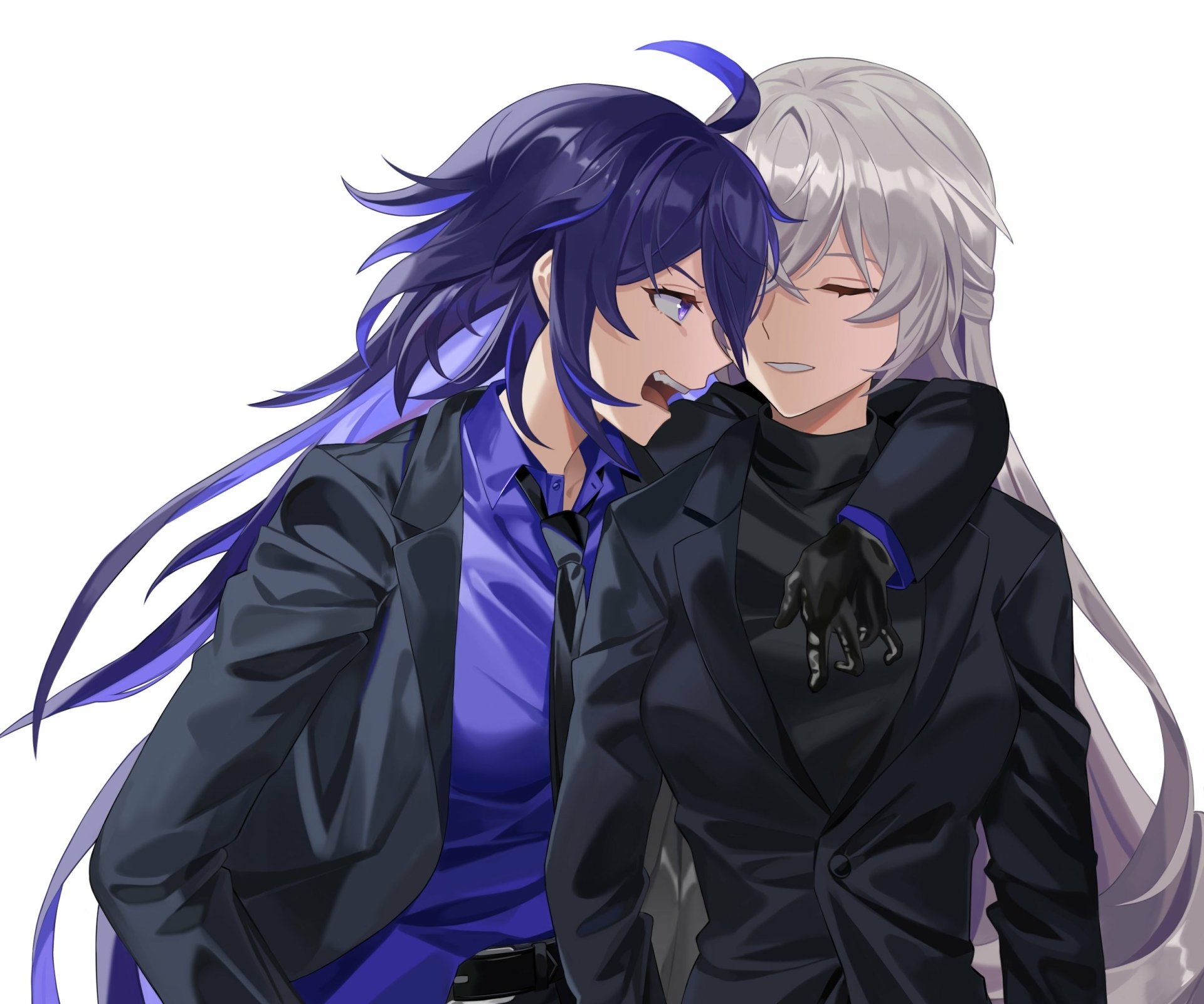 HD PC wallpaper featuring Bronya Zaychik and Seele Vollerei from the video game Honkai: Star Rail, showcasing their close bond in a detailed anime style.