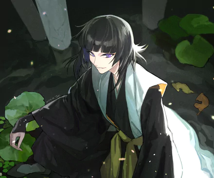 HD PC desktop wallpaper featuring Soifon from the anime Bleach, depicted with dark hair and a focused expression amidst a natural, leafy background.