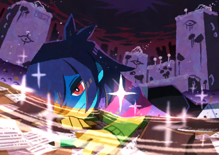 4K Ultra HD PC desktop wallpaper featuring Kris from the video game Deltarune, set against a dark, surreal background with glowing sparkles and mysterious structures.