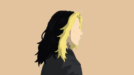 Minimalist 4K Ultra HD anime wallpaper featuring Kazutora Hanemiya from Tokyo Revengers with black and blonde hair against a beige background.