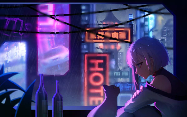 Lucy from Cyberpunk: Edgerunners in a vibrant anime style, perfect as a HD desktop wallpaper.