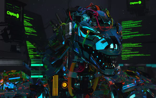  Chiptos Zilla Godzilla Robot Hacker with Terminal Screen - Holographic NFT Wallpaper
