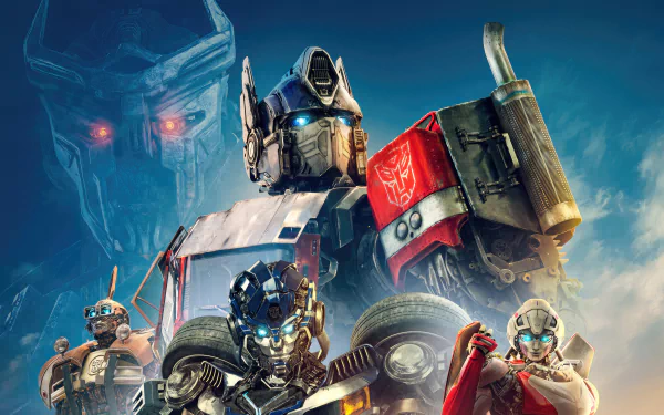 4K Ultra HD PC desktop wallpaper featuring characters from the movie Transformers: Rise of the Beasts with a dynamic, action-packed background.
