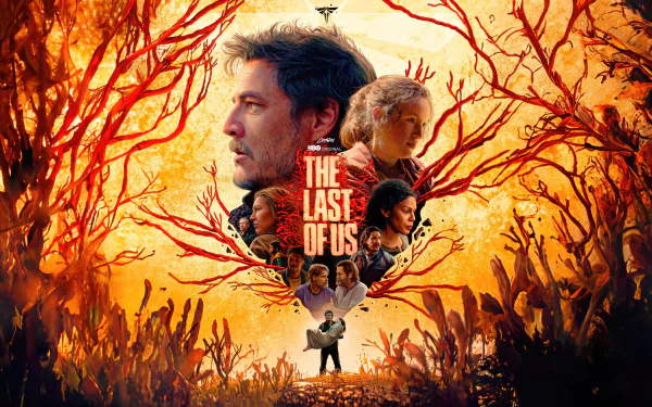 4K Ultra HD desktop wallpaper featuring characters from the TV show The Last Of Us, set against a fiery, post-apocalyptic forest backdrop.