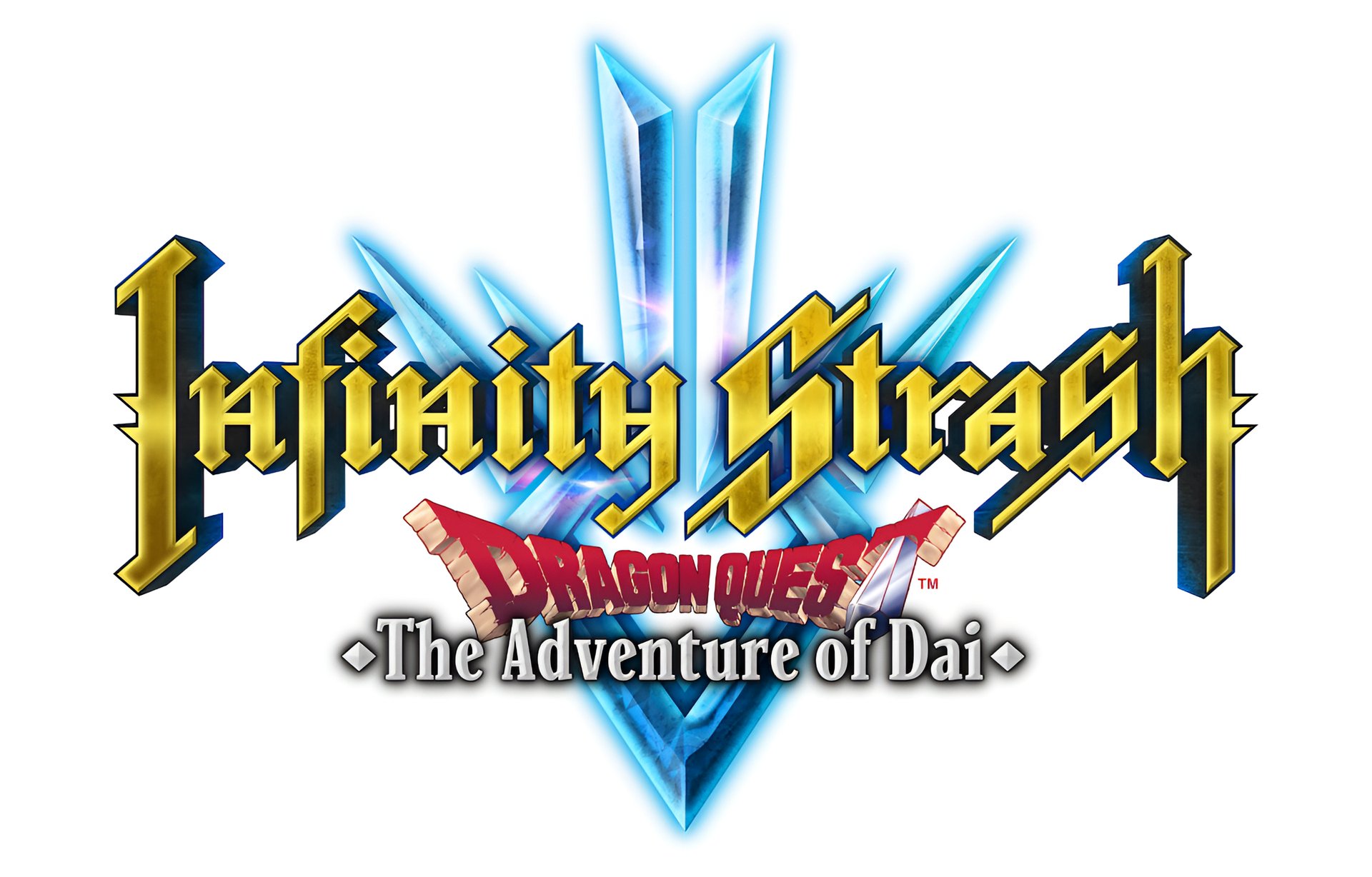 HD desktop wallpaper for Infinity Strash: DRAGON QUEST The Adventure of Dai, featuring the game's logo with stylized text and crystal elements.