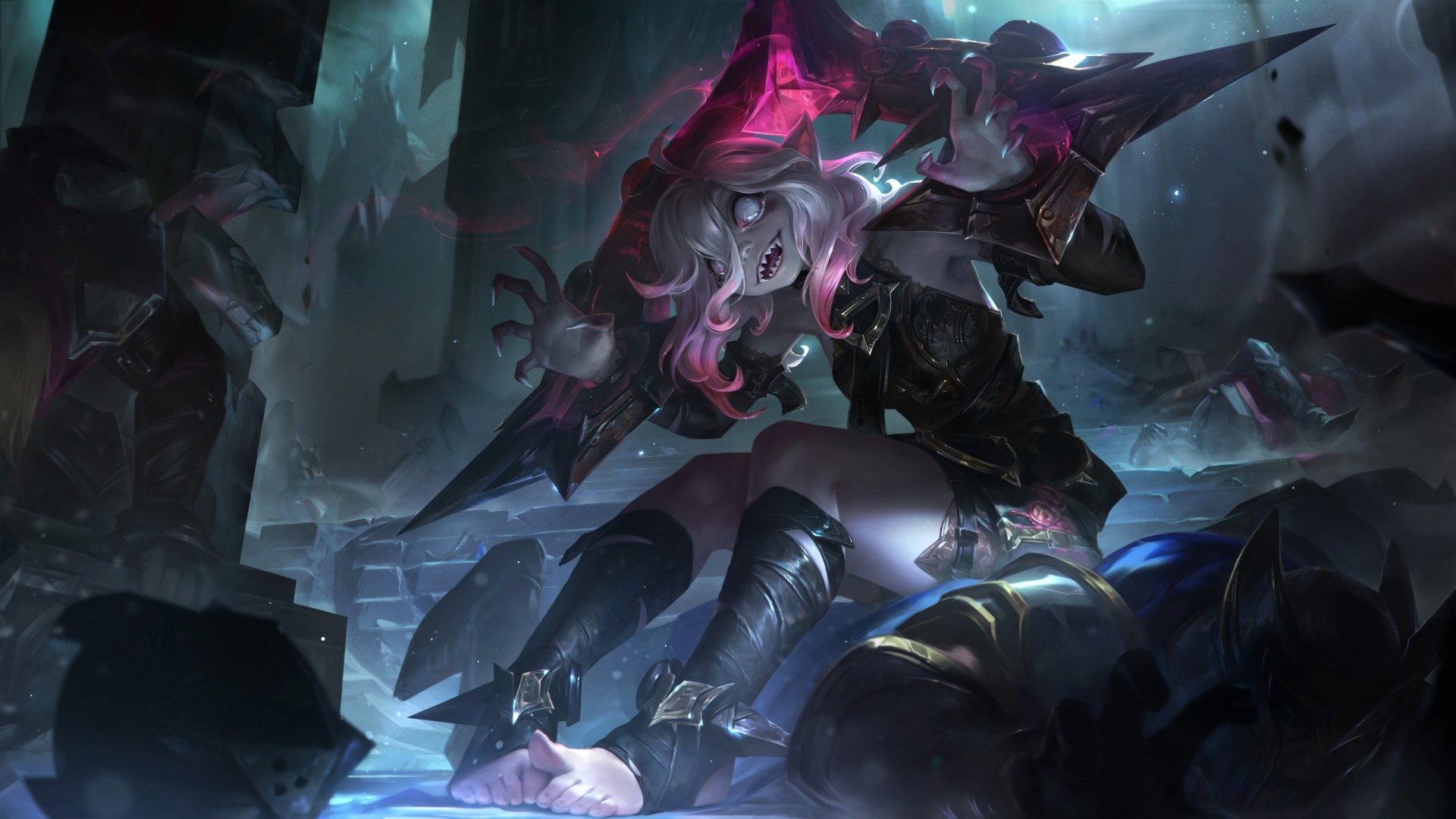 Briar from League of Legends showcased in a dynamic 4K Ultra HD PC desktop wallpaper, highlighting her dark, intense design and video game aesthetic.