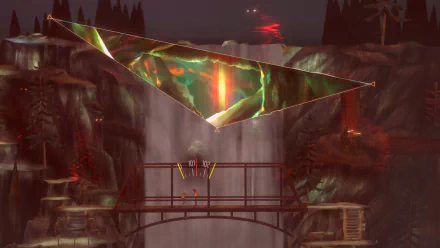 Oxenfree II: Lost Signals game scene with mystical triangular portal above a bridge for HD desktop wallpaper.