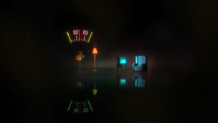 HD wallpaper featuring a scene from Oxenfree II: Lost Signals with a character standing by a lamp post and radio equipment, set against a dark, mysterious backdrop with interface elements displayed.