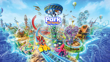HD desktop wallpaper of Park Beyond video game featuring a vibrant and colorful theme park scene with various imaginative attractions and rides.