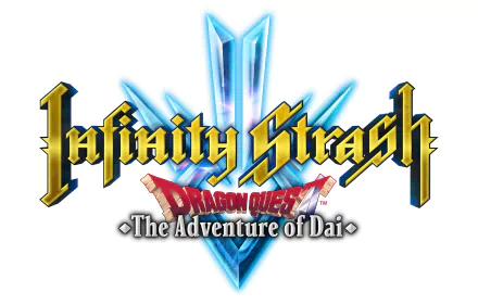 HD desktop wallpaper for Infinity Strash: DRAGON QUEST The Adventure of Dai, featuring the game's logo with stylized text and crystal elements.